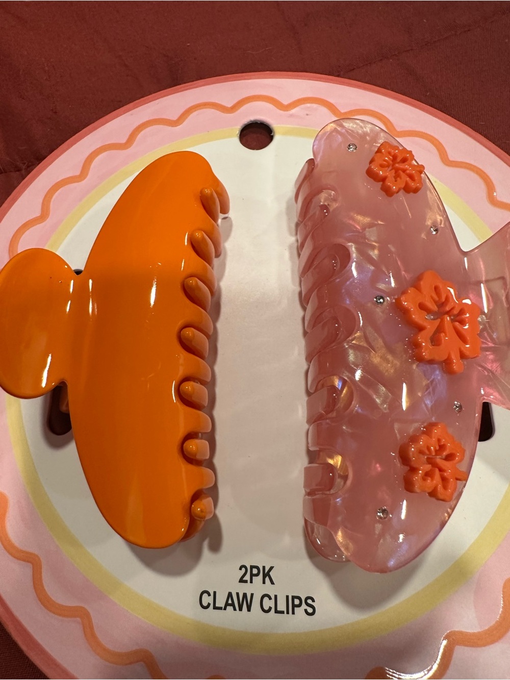 2PK Orange and Pink Claw Hair Clips - Fashion Hair Accessories
